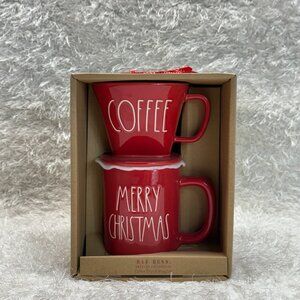 Rae Dunn "COFFEE" Drip & "MERRY CHRISTMAS" Mug Set